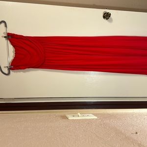Women’s red strapless maxi dress